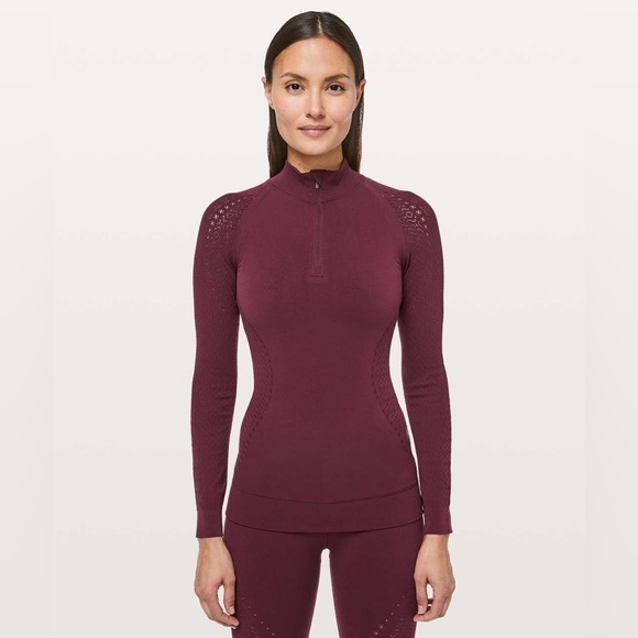 lululemon athletica Tops - Lululemon Mindful Motion Deep Ruby/Maroon Long Sleeve Reveal 1/2 Zip Top. Size 0